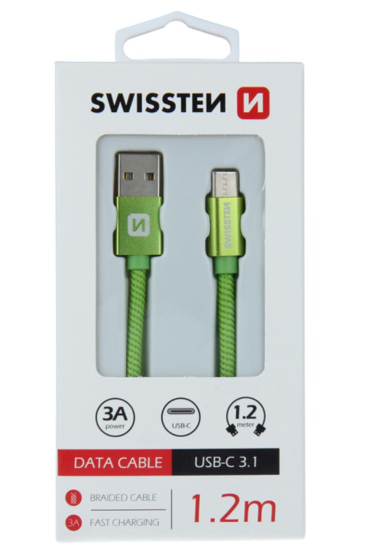 Obrazek KABEL SWISSTEN USB/TYPE-C 3A 1,2M GREEN