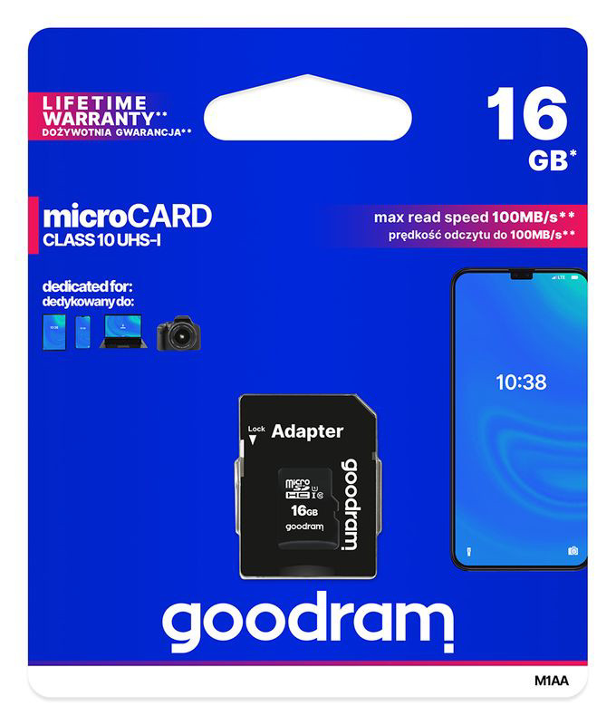 Obrazek Karta MicroSD UHS I 16GB GOODRAM +Ad CL10 UHS-I