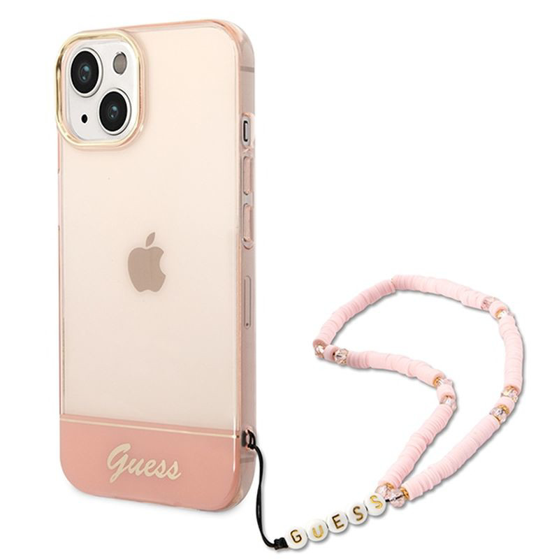 Obrazek GUESS IPHONE 14 PLUS TRANSLUCENT PEARL STRAP GUHCP14MHGCOHP RÓŻOWY/PINK