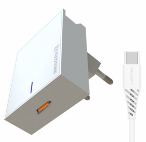 Obrazek Ładowarka sieciowa SWISSTEN 25W WHITE + KABEL USB-C/USB-C 1,2M