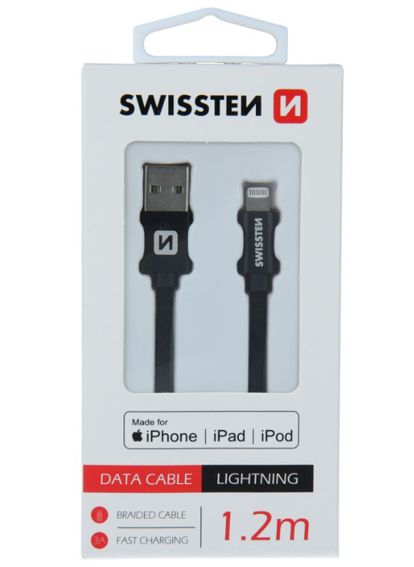 Obrazek KABEL SWISSTEN TEXTILE 1,2M MFI BLACK USB/LIGHTNING
