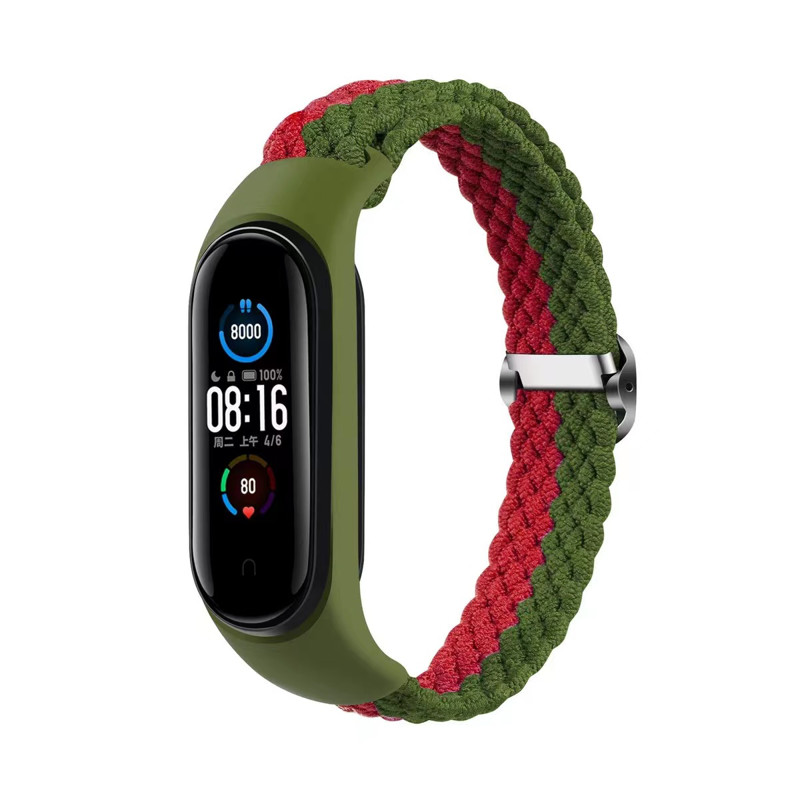 Obrazek Opaska pleciona Smart Band M5/M6/M7 GREEN-RED / ZIELONO-CZERWONY