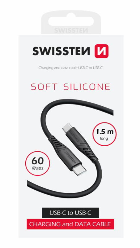 Obrazek KABEL SWISSTEN SOFT SILICONE USB-C/USB-C 1,5m 60W CZARNY