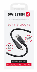 Obrazek KABEL SWISSTEN SOFT SILICONE USB/LIGHT 1,5m 60W CZARNY
