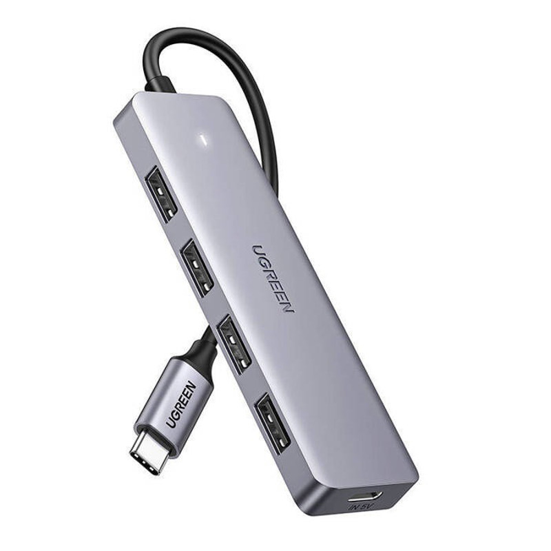 Obrazek Ugreen rozdzielacz HUB USB Typ C- 4x USB 3.2 Gen 1 z portem zasilania USB-C szary