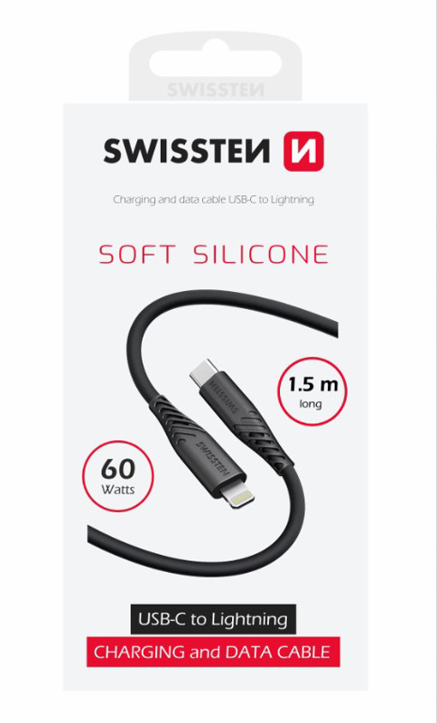 Obrazek KABEL SWISSTEN SOFT SILICONE USB-C/LIGHT 1,5m 60W CZARNY