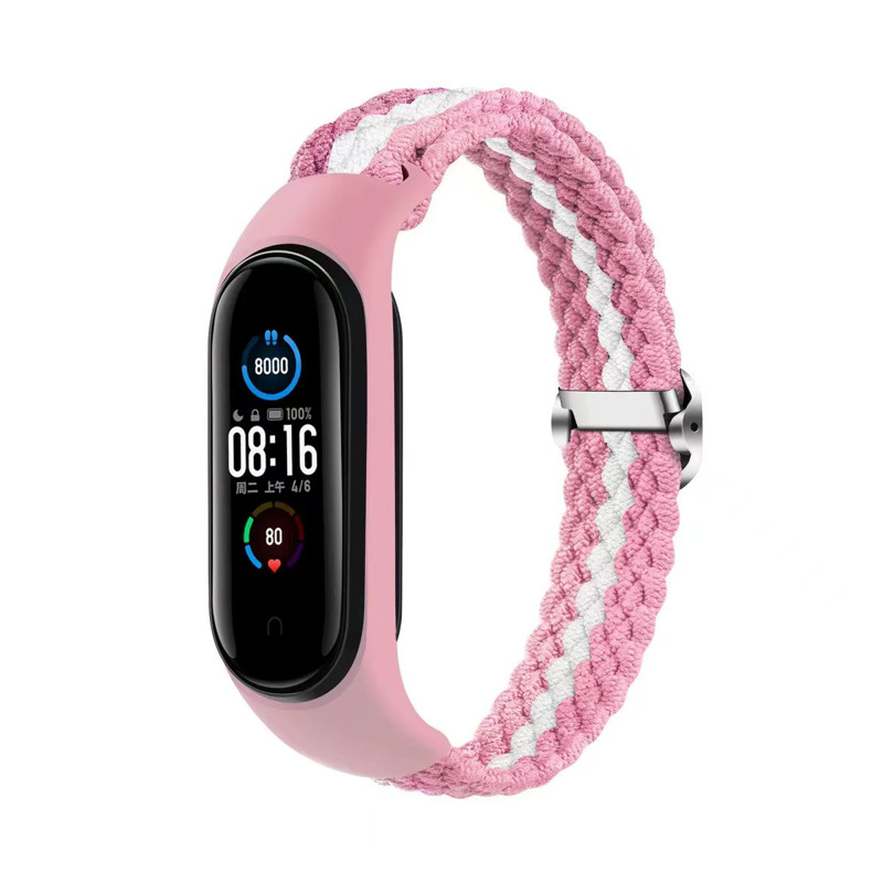 Obrazek Opaska pleciona Smart Band M5/M6/M7 PINK-WHITE / RÓŻOWO-BIAŁY