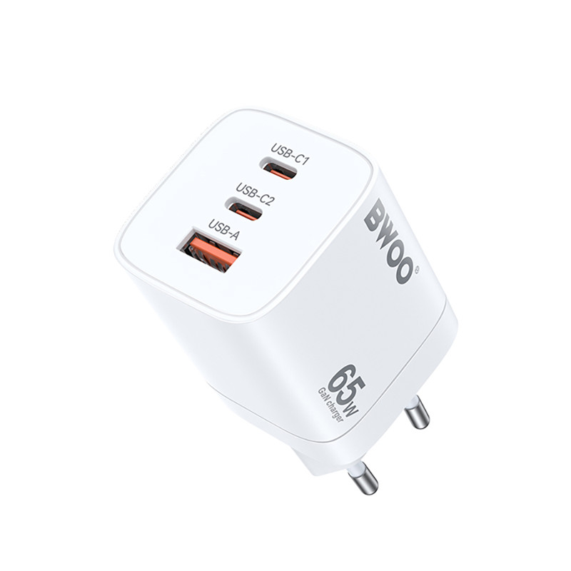 Obrazek BWOO ładowarka sieciowa PD CDA147 2x USB-C 1x USB 65W biała