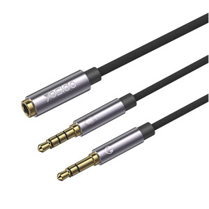 Obrazek Yesido Kabel Audio YAU29 3.5mm Aux Female - 2x 3.5mm Aux Male , 30cm, BLACK / CZARNY