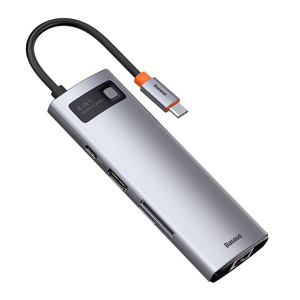 Obrazek HUB BASEUS 8W1 METAL GLEAM SERIES USB-C DO 3xUSB 3.0 +HDMI+USB-C PD+RJ45+MICROSD