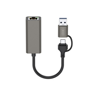 Obrazek XO ADAPTER HUB HUB018 2w1 USB/USB-C/RJ45 Szary