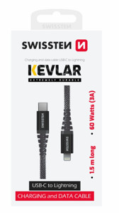Obrazek KABEL SWISSTEN KEVLAR USB-C/LIGHT 1.5m Antracyt