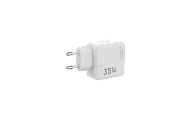 Obrazek Ładowarka sieciowa MX Burst GaN PD 35W, 2xUSB-C + kabel PD 20W C/Lightning, WHITE/BIAŁY