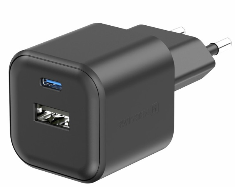 Obrazek Ładowarka sieciowa SWISSTEN GaN 1xUSB-C PD 20W 1xUSB 18W QC