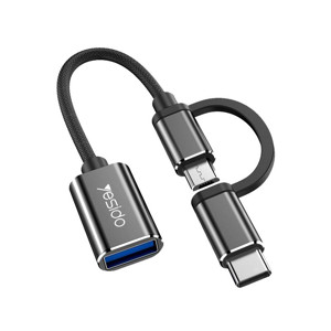 Obrazek Yesido Adapter OTG GS02 2w1 Type-C/Micro Male - USB Female, 10cm, BLACK / CZARNY