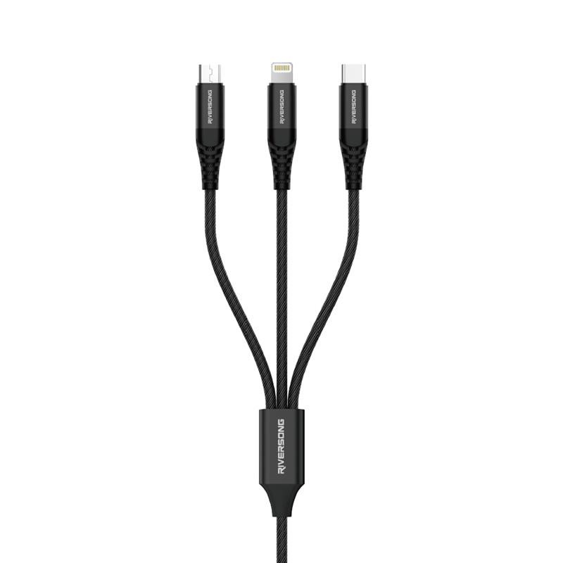 Obrazek Riversong kabel 3w1 Infinity 05 USB-C + Lightning + micro 1,0m czarny C58