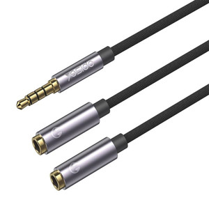 Obrazek Yesido Kabel Audio YAU27 3.5mm Aux Male - 2x 3.5mm Aux Female , 30cm, BLACK / CZARNY