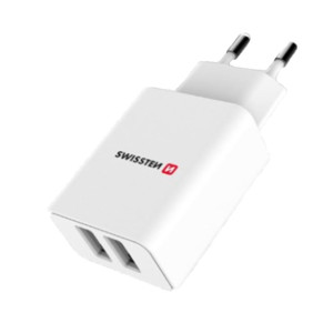 Obrazek SWISSTEN ładowarka sieciowa SMART IC 2xUSB 2,1A BIAŁA (CDU)