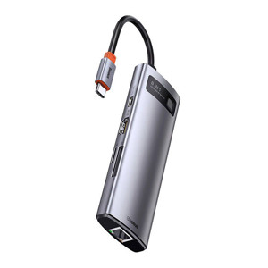 Obrazek HUB BASEUS 8W1 METAL GLEAM SERIES USB-C DO 3xUSB 3.0 +HDMI+USB-C PD+RJ45+MICROSD