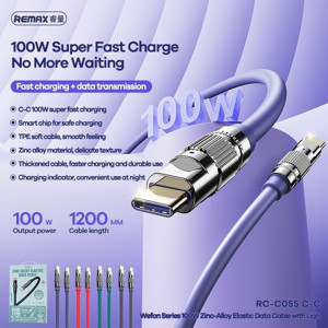 Obrazek KABEL REMAX WEFON SERIES 100W ZINC ALLOY USB-C/USB-C RC-C055 GREY