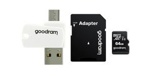 Obrazek Karta MicroSD UHS I 128GB GOODRAM +Ad CL10 + czytnik kart USB 2.0 + microUSB B