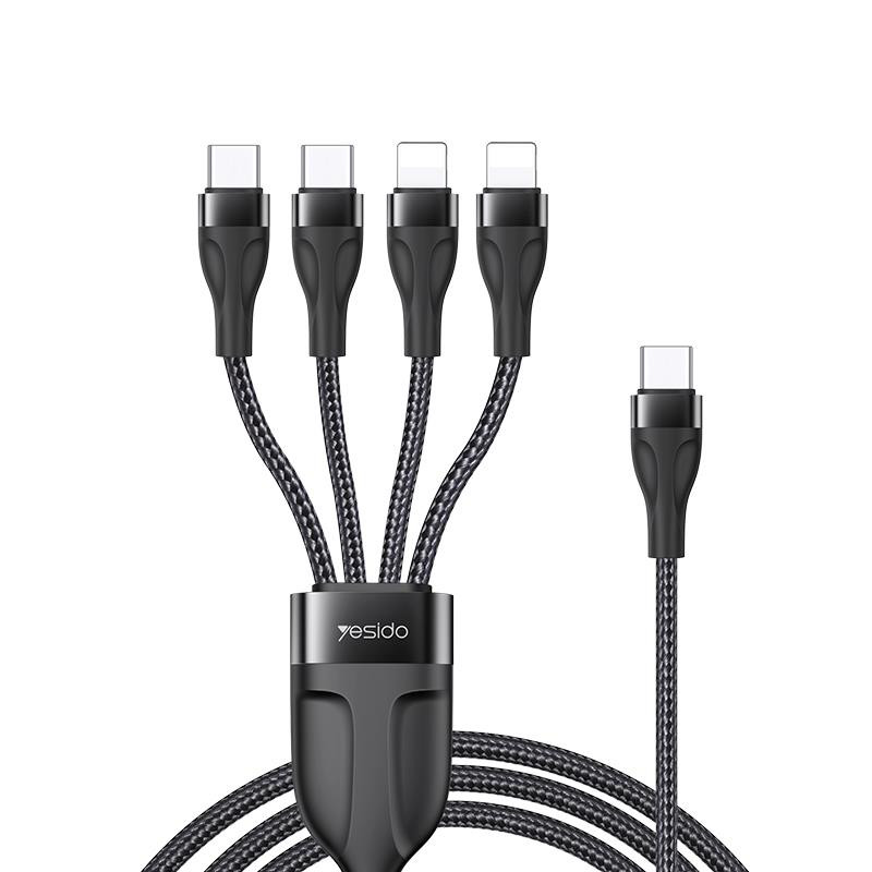 Obrazek Yesido Kabel CA110 Type-C-4w1 (2xType-C + 2xLightning) 1.2m 4A, BLACK / CZARNY