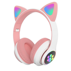 Obrazek SŁUCHAWKI DLA DZIECI BLUETOOTH LED / KOCIE USZY, PINK / RÓŻOWY