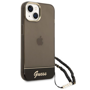 Obrazek GUESS IPHONE 14 PLUS TRANSLUCENT PEARL STRAP GUHCP14MHGCOHK CZARNY/BLACK