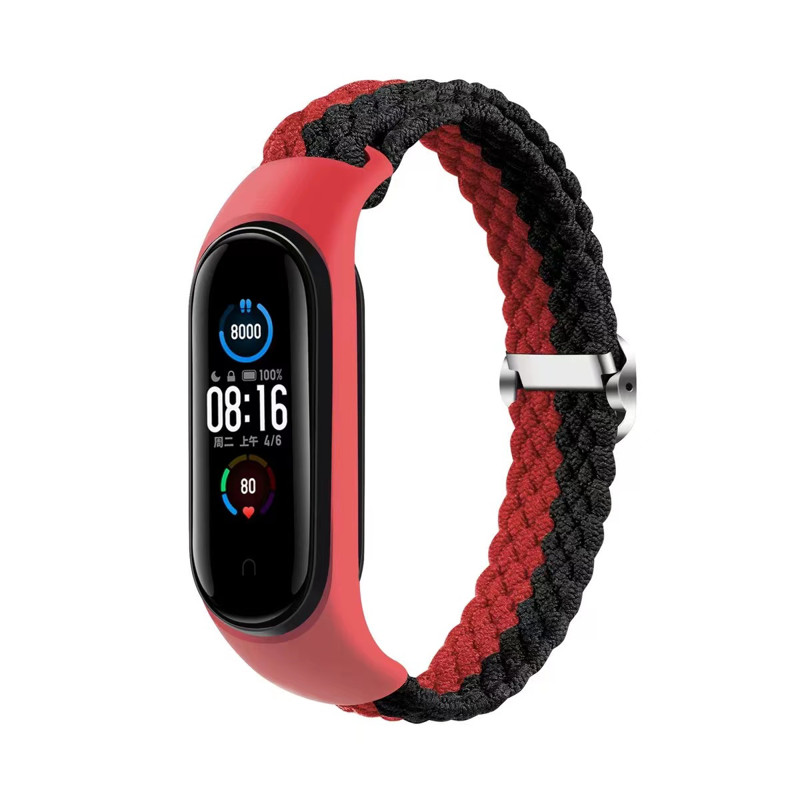 Obrazek Opaska pleciona Smart Band M5/M6/M7 RED-BLACK / CZERWONO-CZARNY