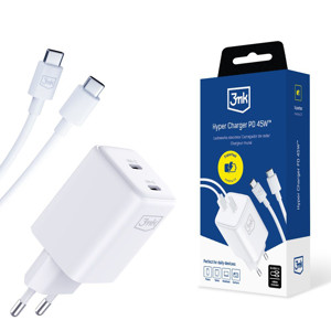 Obrazek 3MK ŁAD SIEC HYPER CHARGER 45W PD+USB
Z KABLEM UBS-C/USB-C BIAŁA