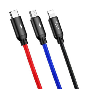 Obrazek KABEL BASEUS PRIMARY COLORS 3w1 USB-C/LIGHTNING/MICRO USB 3.5A 1.2M BL