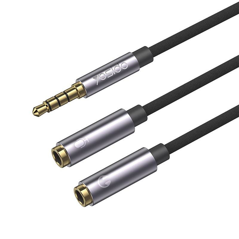 Obrazek Yesido Kabel Audio YAU28 3.5mm Aux Male - 2x 3.5mm Aux Female , 30cm, BLACK / CZARNY