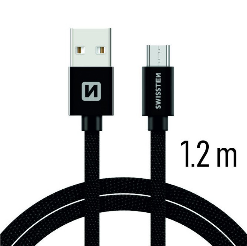 Obrazek KABEL SWISSTEN TEXTILE USB/MICRO 3A 1,2M BLACK