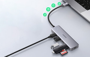 Obrazek Ugreen rozdzielacz HUB USB Typ C- 4x USB 3.2 Gen 1 z portem zasilania USB-C szary