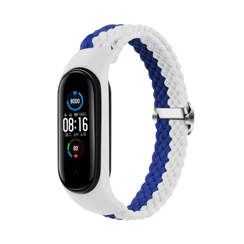 Obrazek Opaska pleciona Smart Band M3/M4/M5/M6 WHITE-BLUE / BIAŁO-NIEBIESKI