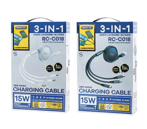 Obrazek KABEL REMAX DRIP SERIES 15W 3w1 USB-C/MICRO/LIGHTNING RC-C018 SILVER