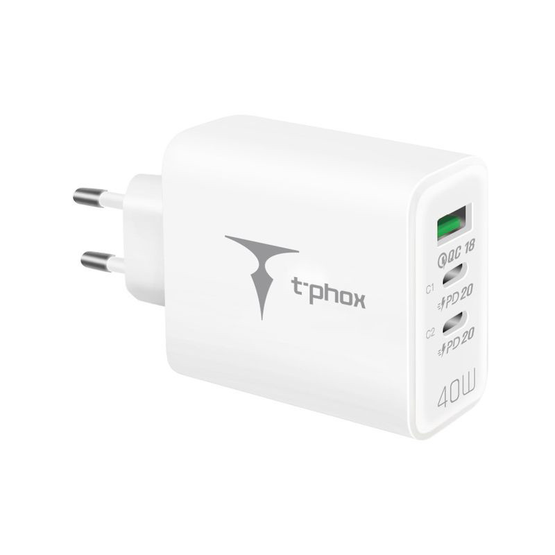 Obrazek Ładowarka sieciowa T-PHOX FLEXI 40W 2xUSB-C/USB WHITE