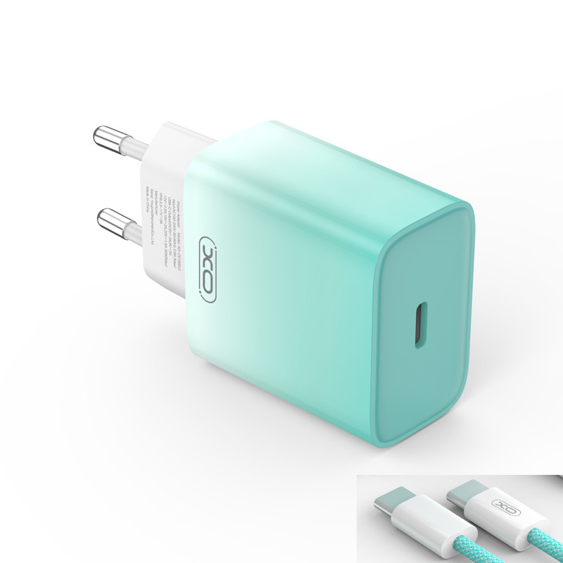 Obrazek XO ładowarka sieciowa CE18 PD 30W USB-C NIEBIESKO-BIAŁA + KABEL USB-C