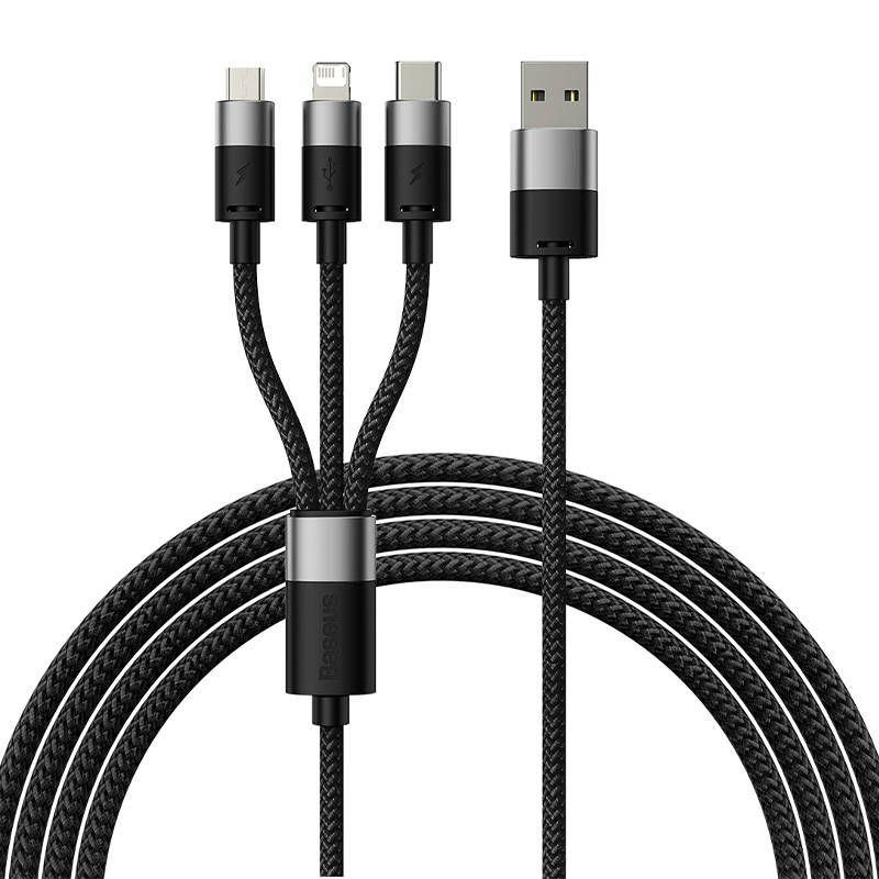 Obrazek KABEL BASEUS STARSPEED 3w1 3.5A 1.2M USB-C/LIGHTNING/MICRO BLACK