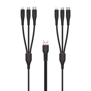 Obrazek XO KABEL NB196 6w1 USB-C/LIGHTNIGN/MICRO czarny 1,2m + 2,5m