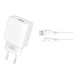 Obrazek XO ładowarka sieciowa CE02D QC 3.0 18W 1xUSB BIAŁA + KABEL LIGHTNING