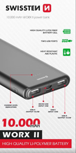 Obrazek POWERBANK SWISSTEN WORX II 10000 MAH black