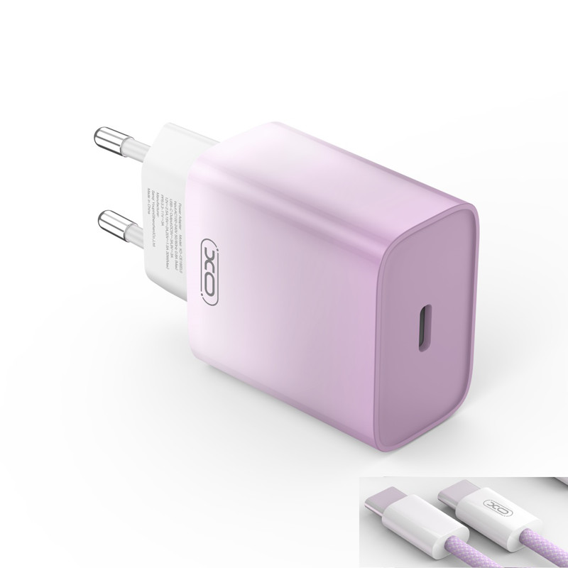 Obrazek XO ładowarka sieciowa CE18 PD 30W USB-C FIOLETOWO-BIAŁA + KABEL USB-C