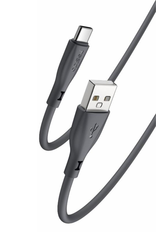 Obrazek Yesido Silikonowy Kabel CA119 18W USB-Type-C 1m 2A, BLACK / CZARNY