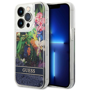 Obrazek GUESS IPHONE 14 PRO FLOWER LIQUID GLITTER GUHCP14LLFLSB NIEBIESKI/BLUE