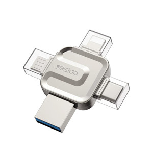 Obrazek Yesido Flash Disk FL15 4w1 OTG Adapter USB3.0, 32GB, SILVER / SREBRNY