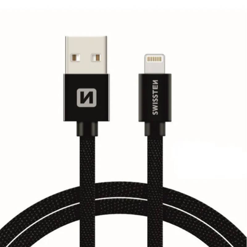 Obrazek KABEL SWISSTEN TEXTILE 1,2M MFI BLACK USB/LIGHTNING