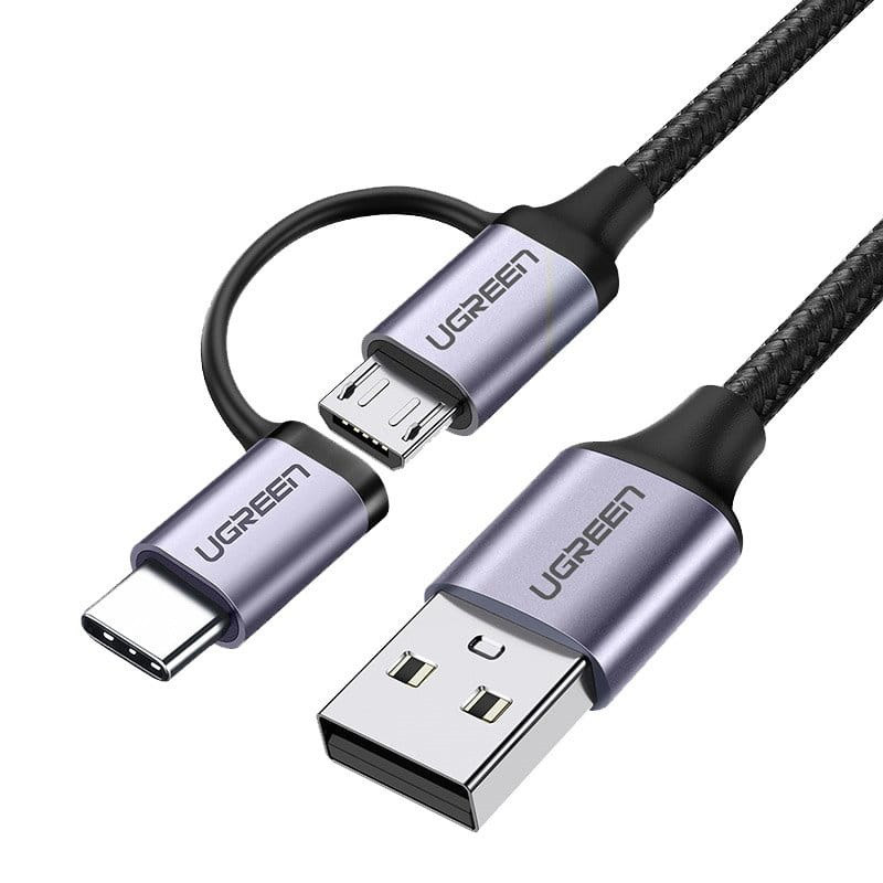 Obrazek Ugreen kabel przewód 2w1 USB micro USB

 / USB Typ C 1m 2,4A czarny