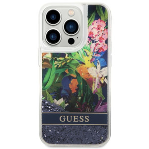 Obrazek GUESS IPHONE 14 PRO FLOWER LIQUID GLITTER GUHCP14LLFLSB NIEBIESKI/BLUE