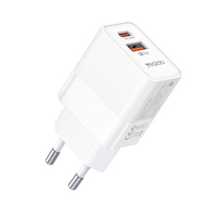 Obrazek Yesido ładowarka sieciowa YC32 PD 20W QC3.0 USB-A+C, WHITE / BIAŁY